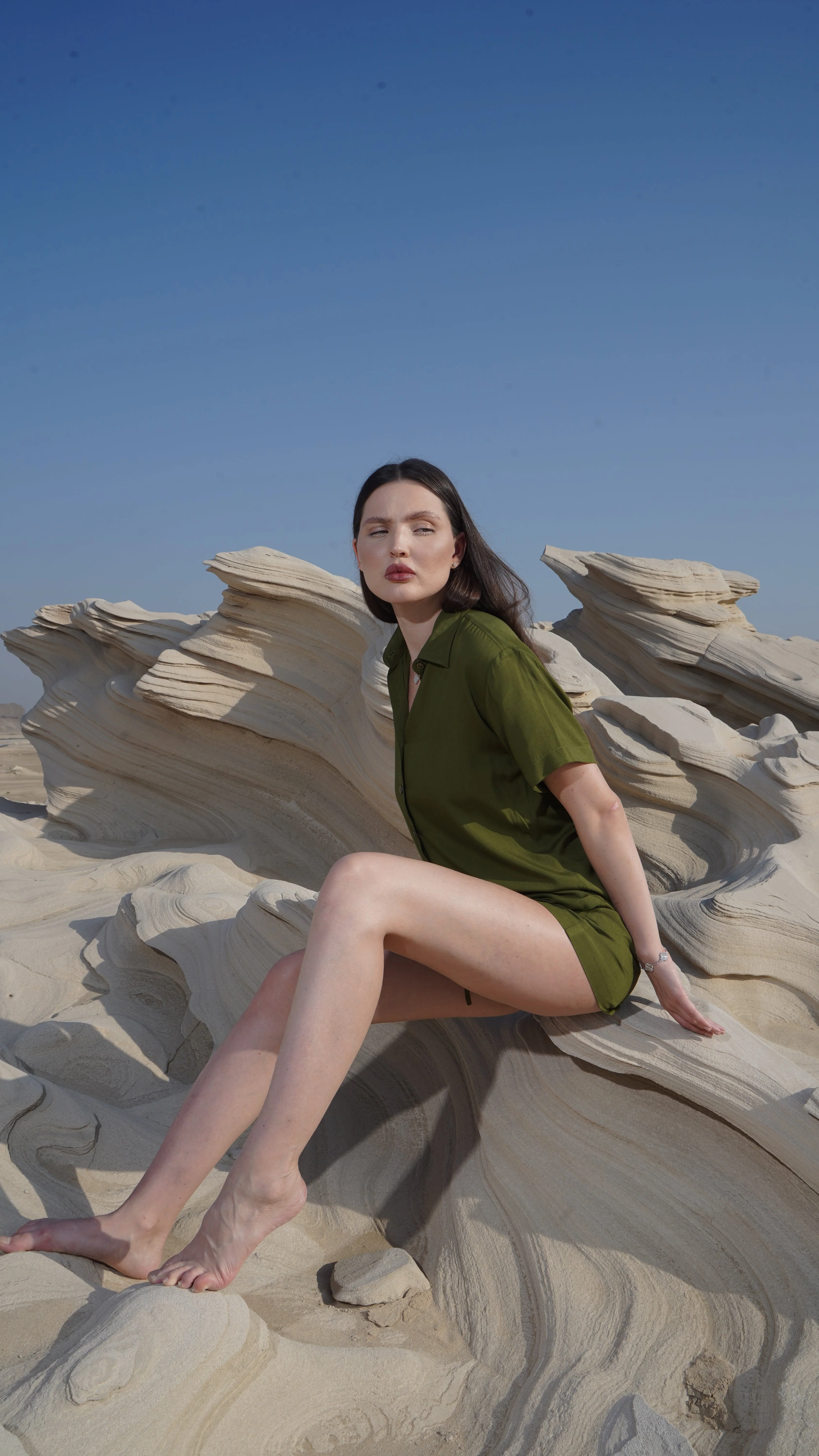 Relaxed Button-Up Shirt – Forest Green