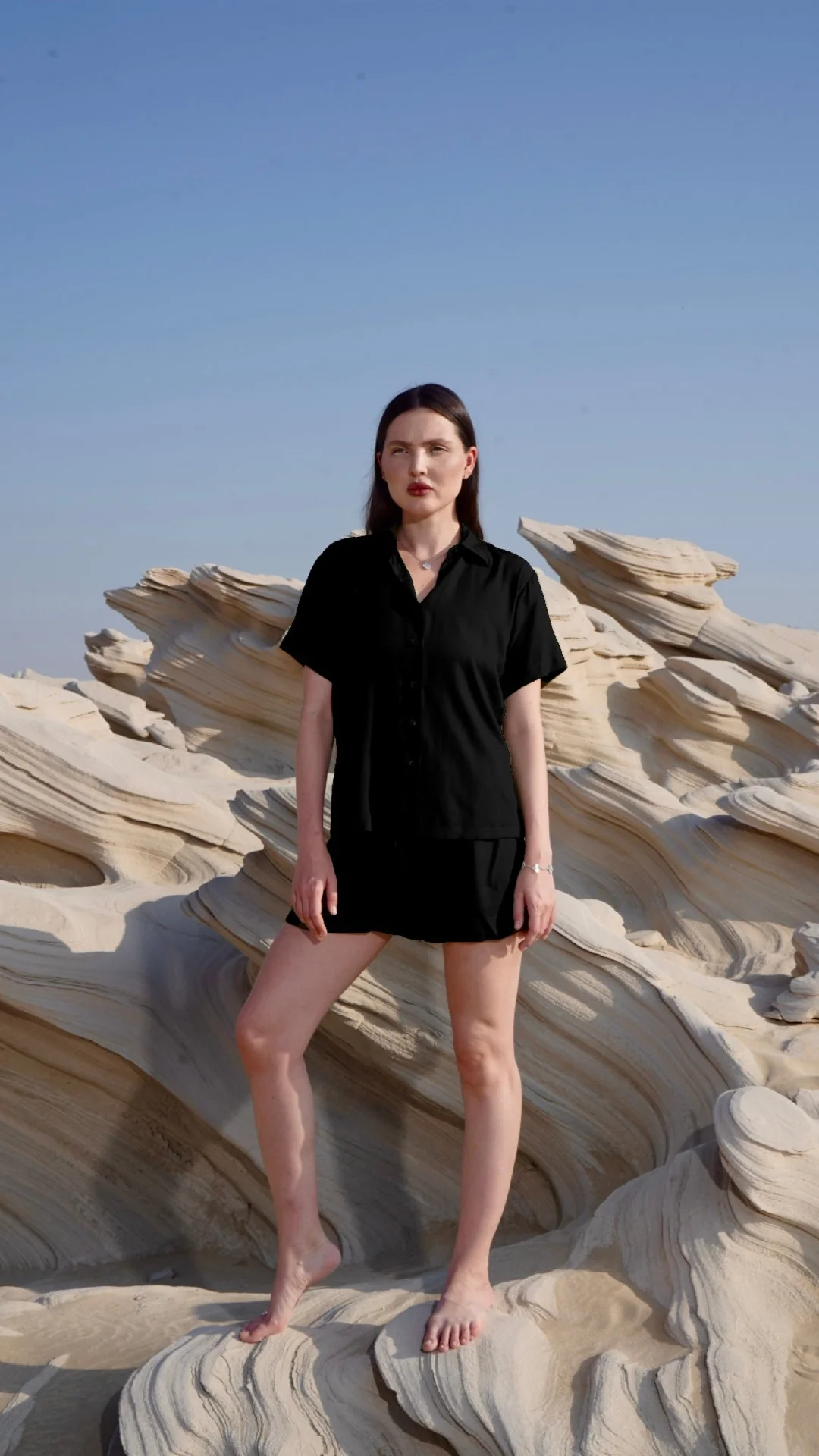 Relaxed Button-Up Shirt – Midnight Black