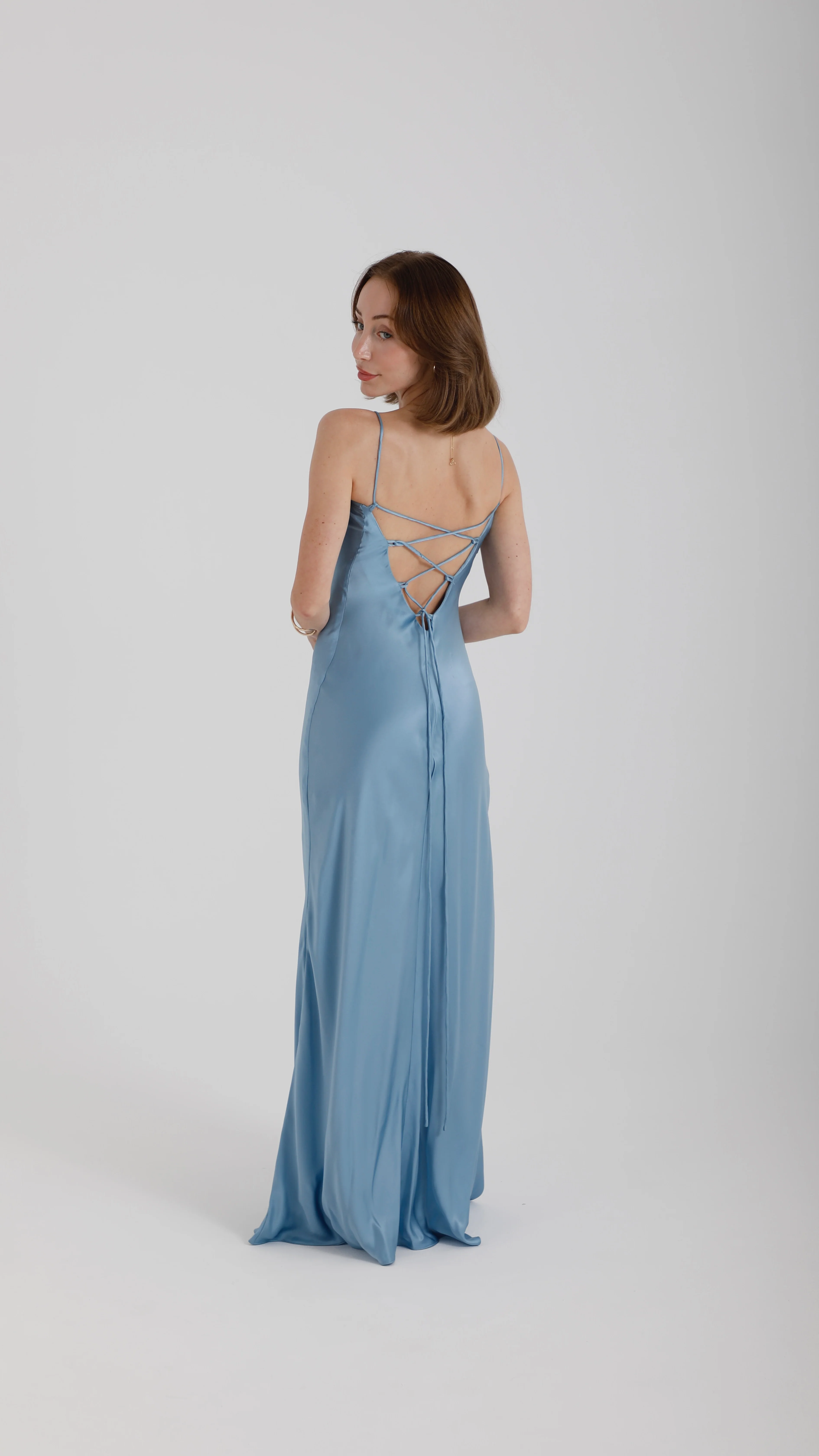 Silk Lace Back Maxi Dress – Sky Blue - Image 3